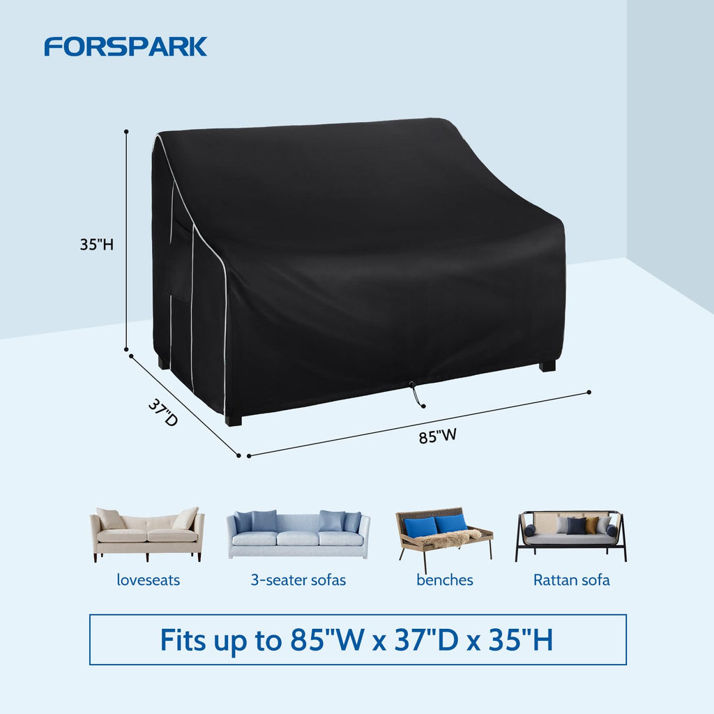 Forspark Patio Furniture Sofa Covers 85W X 37D X 35H 3-Seater Inch Outdoor Waterproof Couch Loveseat Bench Cover, Black