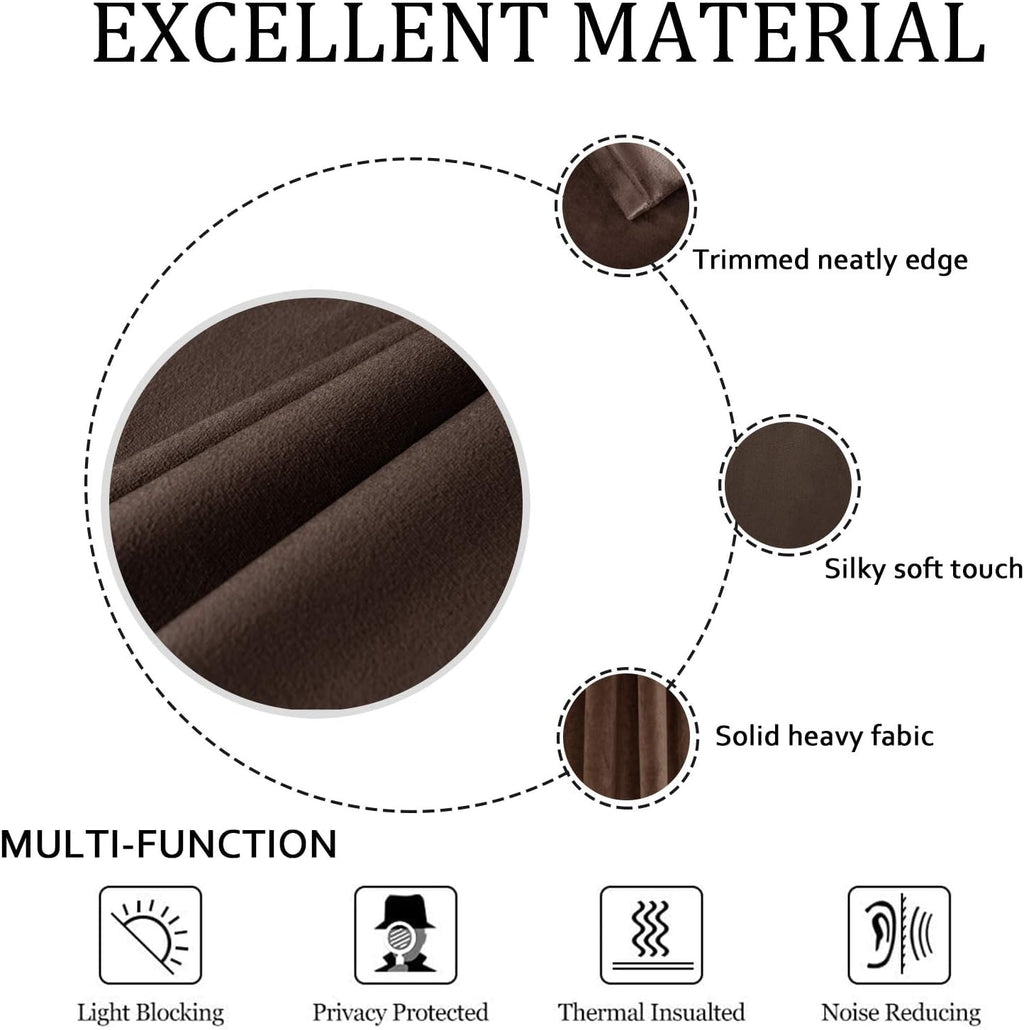 Smiletime Brown 90In Long Velvet Curtains With Grommet, Thermal Insulated Super Soft Privacy Noise Reducing Light Blocking Velve