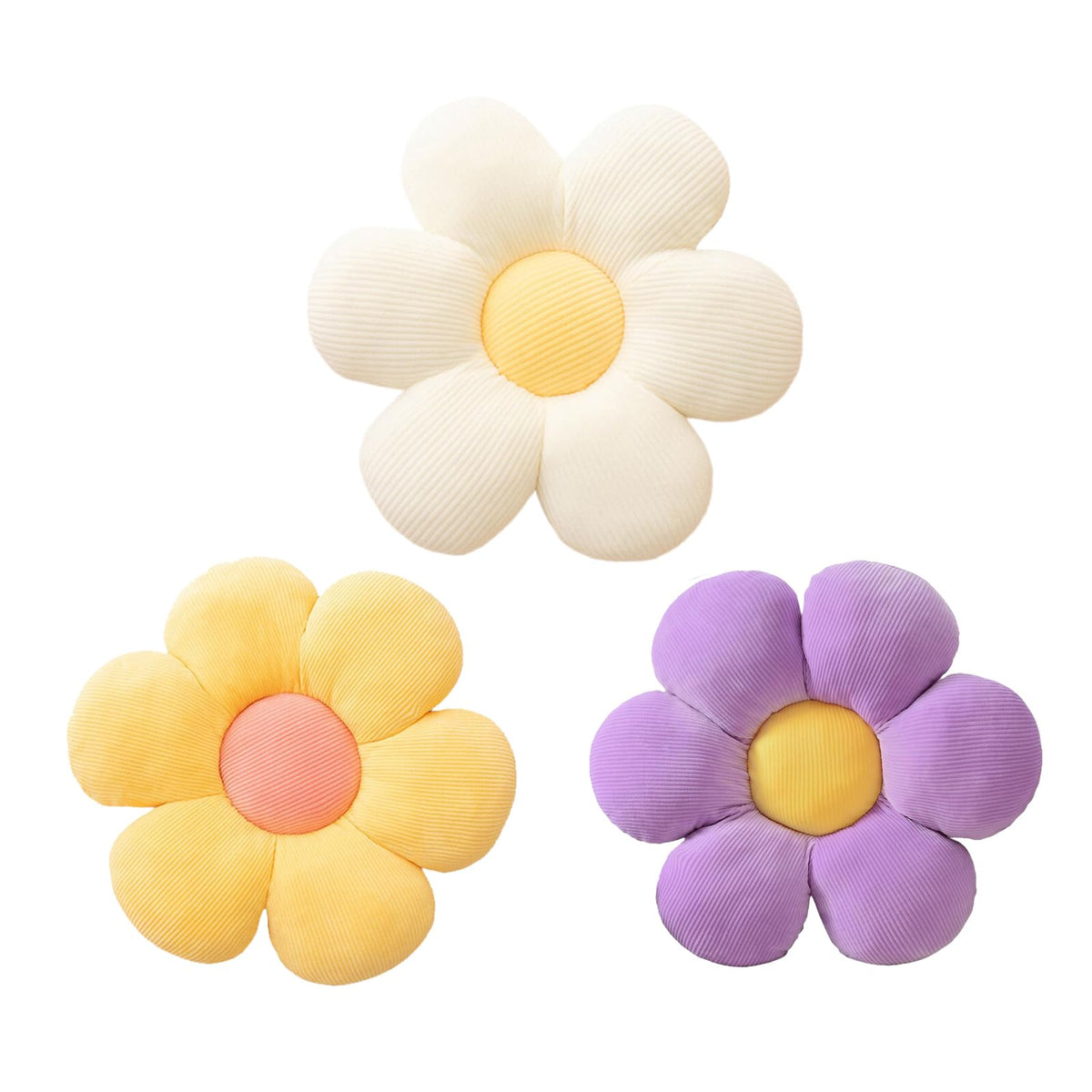 Canghi Flower Pillow - 3 Pcs Flower Shaped Throw Pillow 15.7' Cute Daisy Flower Pillow Flower Seating Cushions For Adults Kids