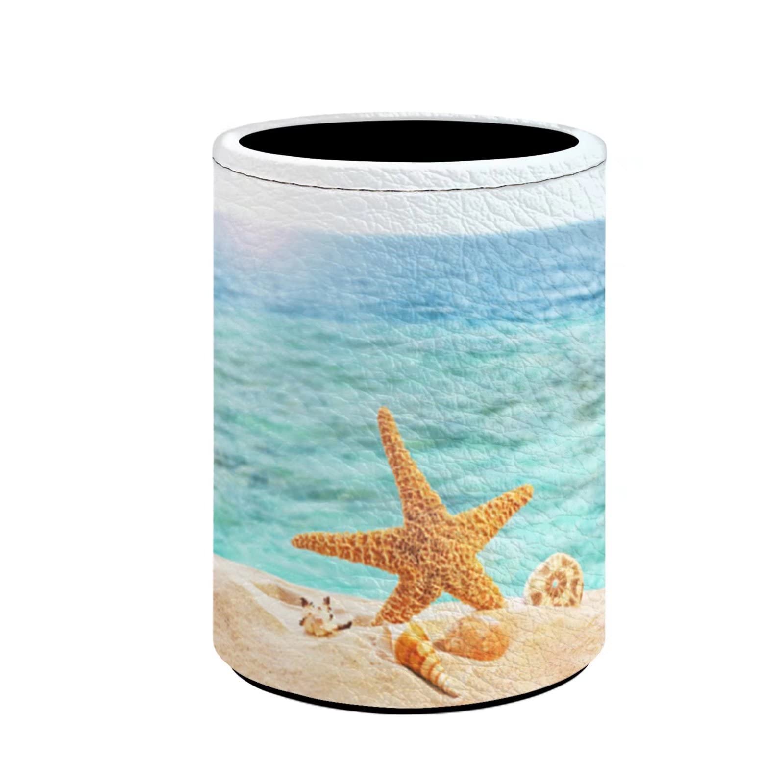 Babrukda Pencil Holder Pen Cup, Beach Shell Print Desk Accessories Holder, Makeup Brush Storage Organizer, Desktop Stationery Or