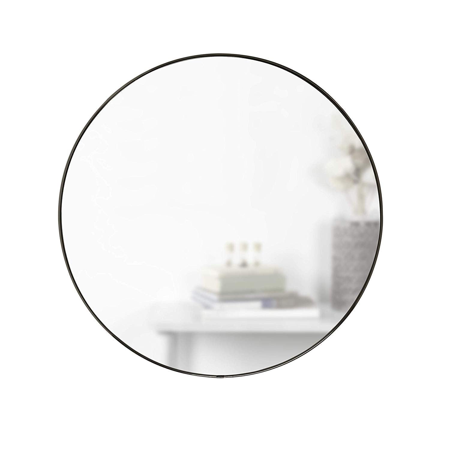 Umbra Hubba Round Wall Mirror with Metallic Frame, Modern Style for Bathroom, Entryway, Living Room and More, 34-Inch, Titanium