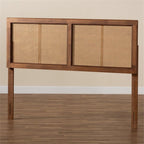 Baxton Studio Gilbert Mid-Century Modern Ash Walnut Finished Wood and Synthetic Rattan King Size Headboard