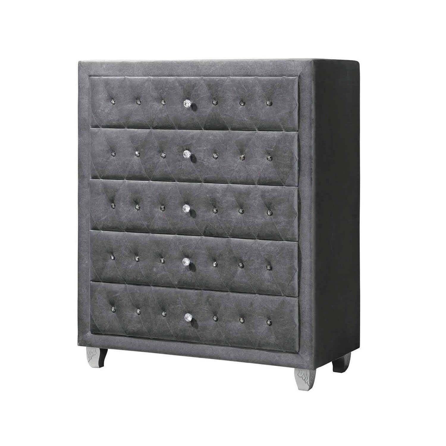 Benjara Benzara Fabric Upholstered Chest with Button-Tufting, Gray