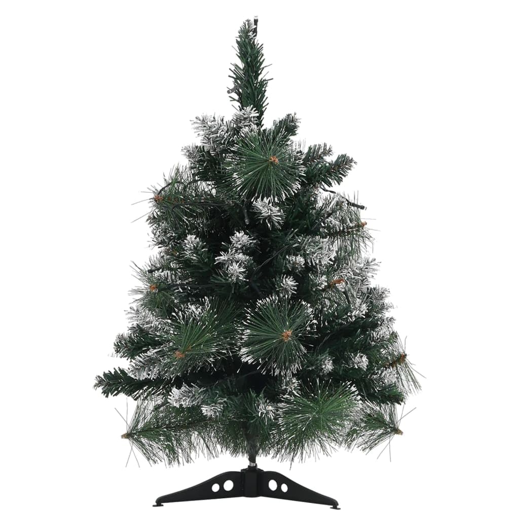 vidaXL Artificial Christmas Tree with Stand and LED Lights, 2 ft Lifelike Green PVC, with Snow Flocked Branches, Compact, Energy-Efficient, Economical and Reusable