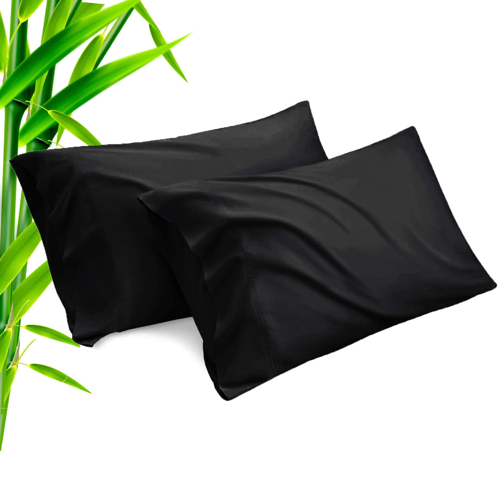 Telus Black Pillow Cases King Size 2 Pack, Bamboo Rayon Cooling Pillowcases With Envelope Closure, Cool Breathable Pillow Case F