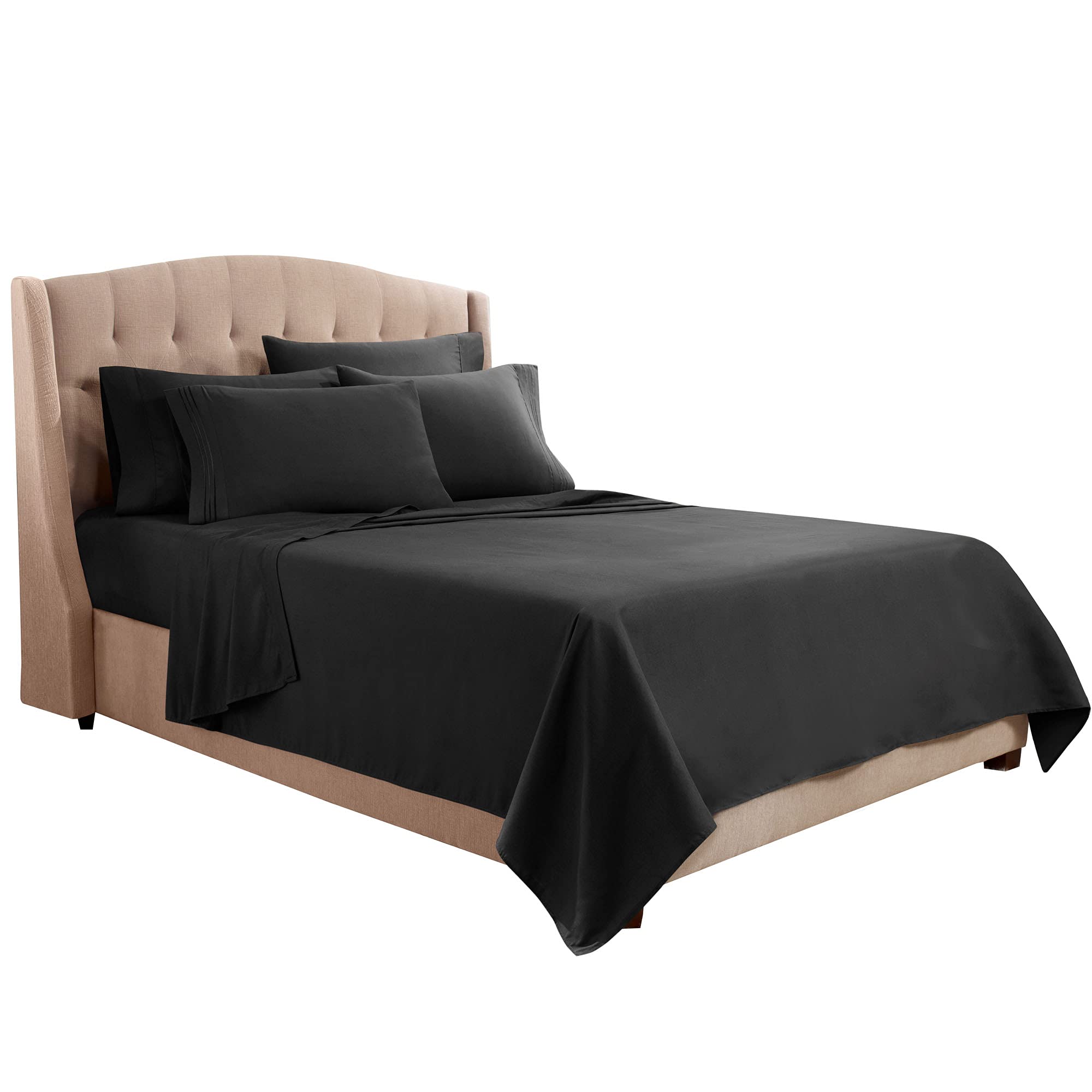 Clara Clark Queen Sheets, 6 Piece Set - Hotel Luxury Sheets For Queen Size Bed, Super Soft Bedding Sheets & Pillowcases, Queen Size Sheets, Black