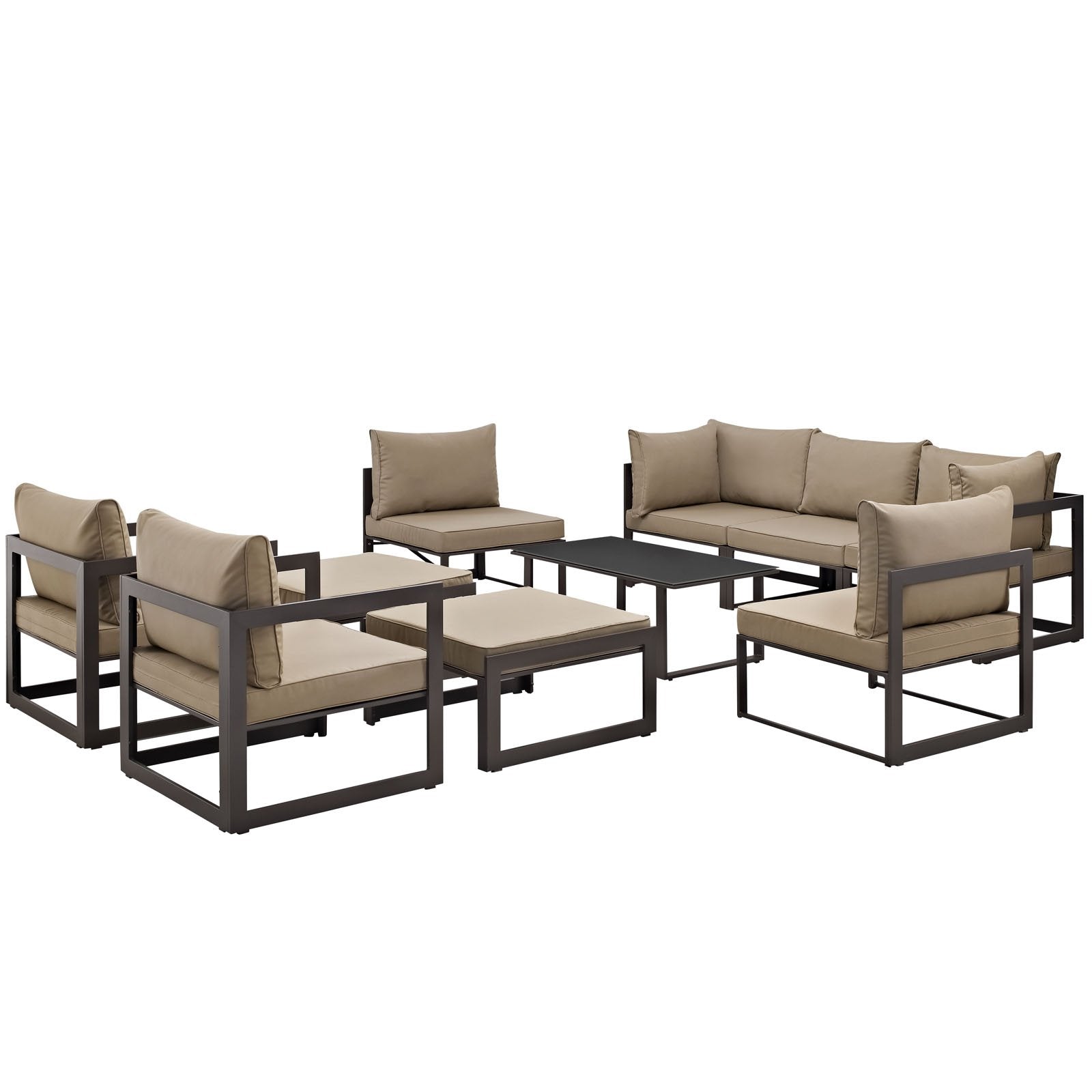 Modway Fortuna 6-Piece Aluminum Outdoor Patio Sectional Sofa Set in Brown Mocha
