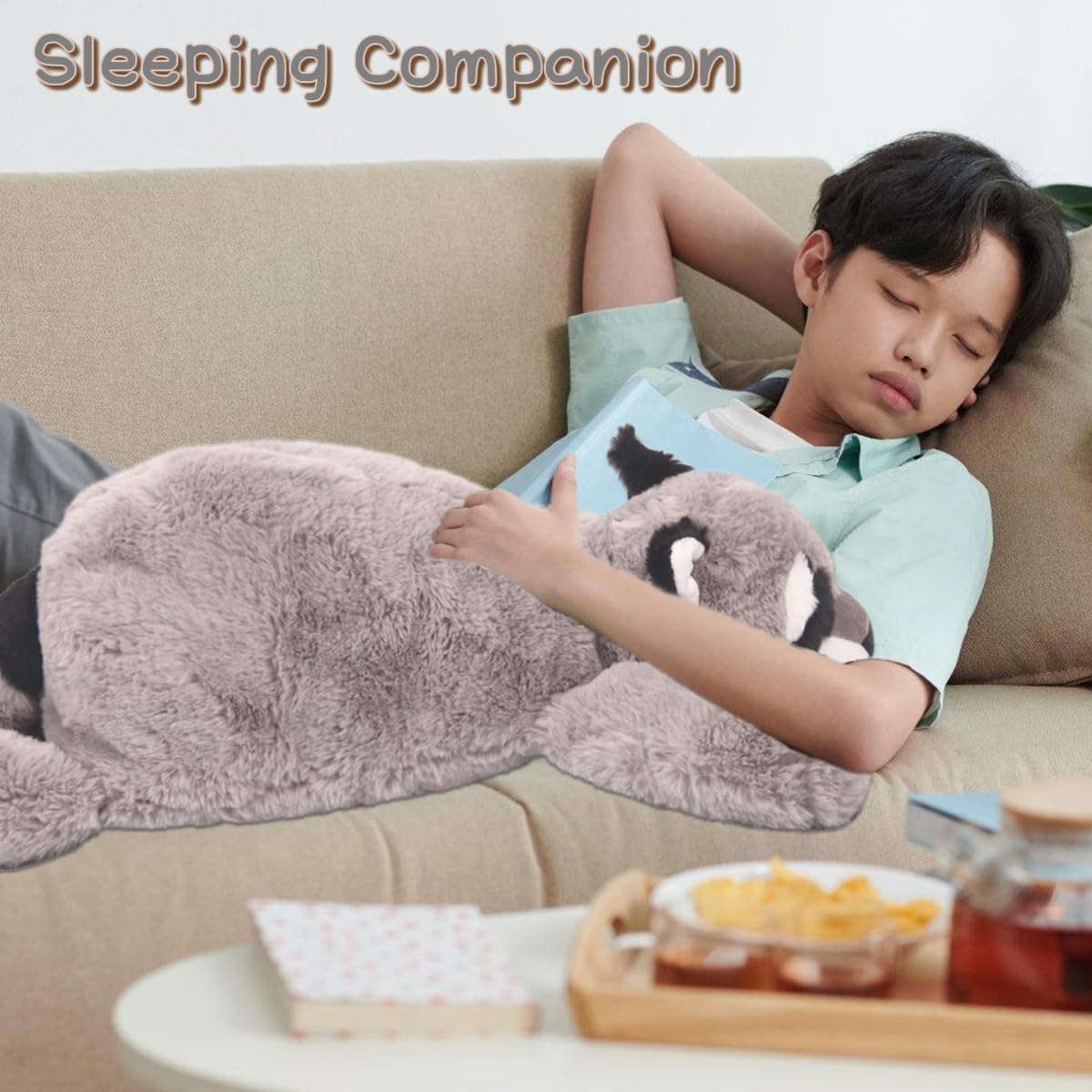 Arelux Soft Raccoon Stuffed Animals:22In Raccoon Plush Cute Cuddly Body Pillow Hug Sleeping Fluffy Wild Animal Toys Bed Decor Pl