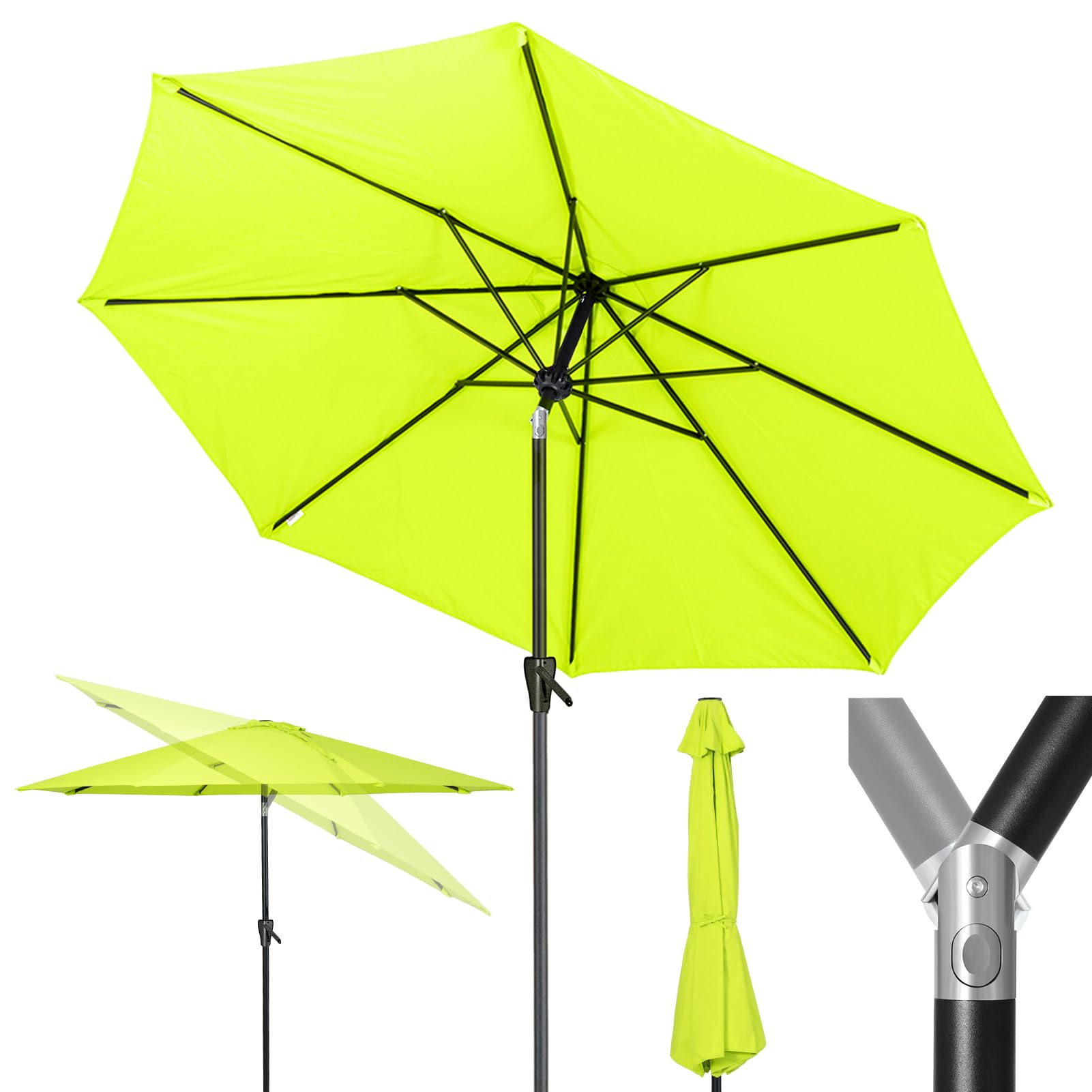 Tempera 9Ft Patio Market Outdoor Table Umbrella With Push Button Tilt And Crank,Large Sun Umbrella With Sturdy Pole&Fade Resistant Canopy,Easy To Set, Apple Green