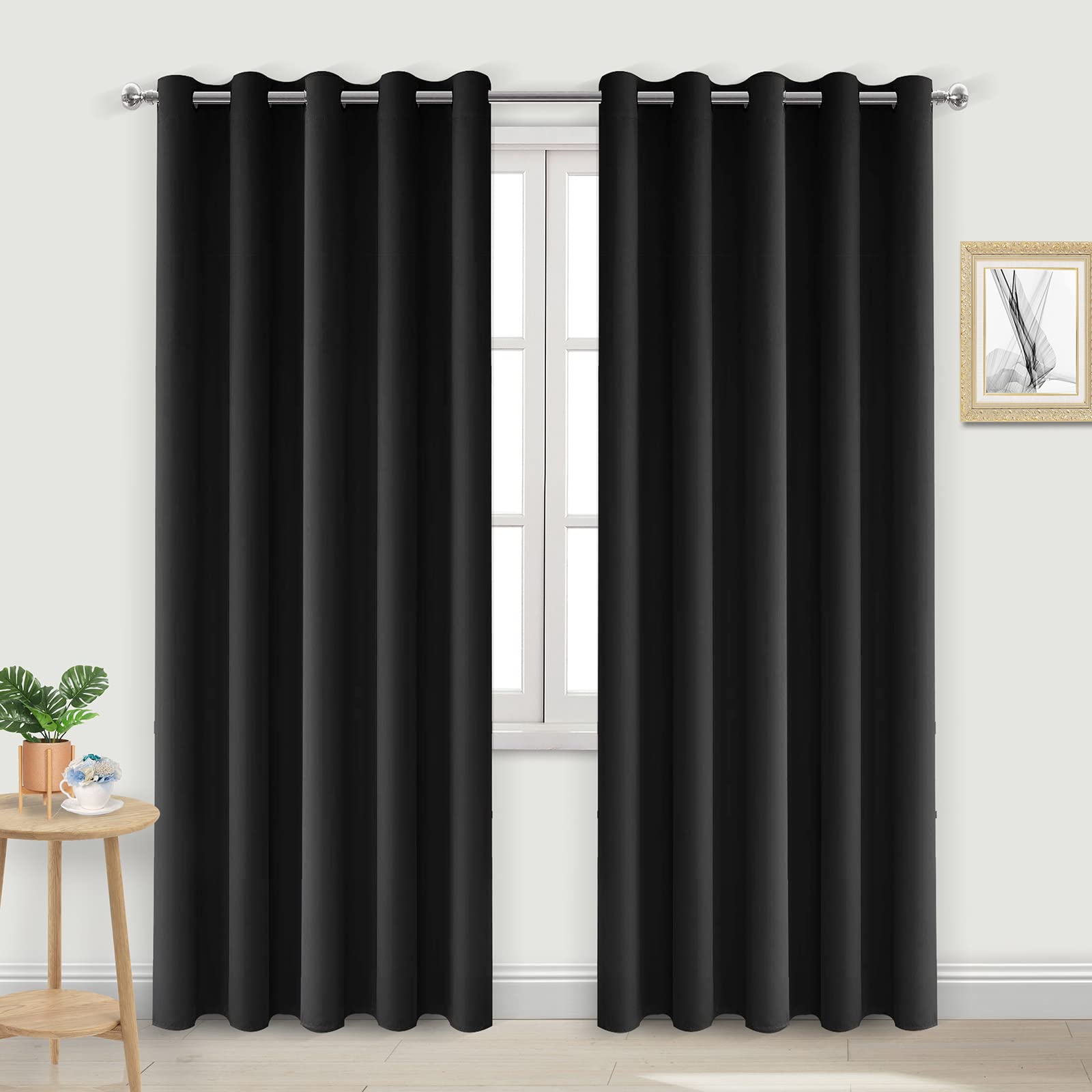 Dwcn Black Blackout Curtains 84 Inch Length 2 Panel Set, Thermal Curtains 60W Inch For Bedroom, Room Darkening Curtains For Livi