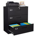 SISESOL 3 Drawer Lateral File Cabinet with Lock,Black Lateral Filing Cabinet,Horizontal Metal Filing Cabinet,Locked Wide Three D