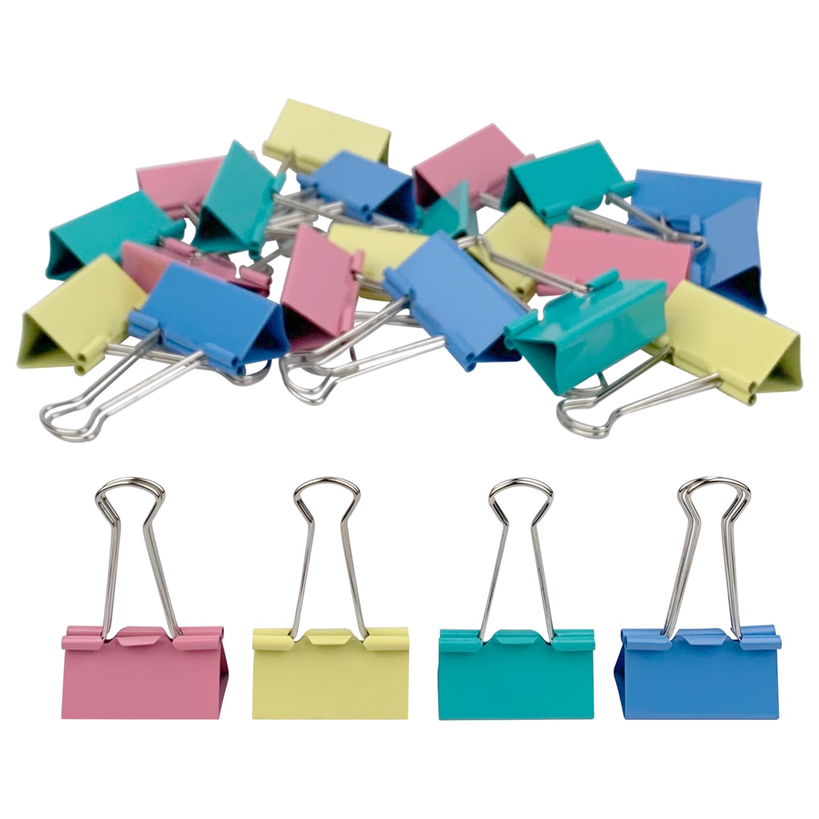 Ykimok Large Binder Clips, 1.6 Inch, 24 Pack, Colored Binder Clips, Paper Clamps Large Size For Office Supplies, 4 Vibrant Color