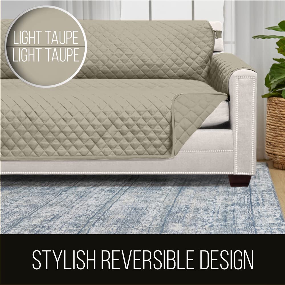 Sofa Shield Patented Recliner Slip Cover, Large Cushion Protector, Reversible Stain And Dog Tear Resistant Slipcover, Quilted Microfiber 28” Seat, Washable Covers For Dogs Pets Kids, Light Taupe