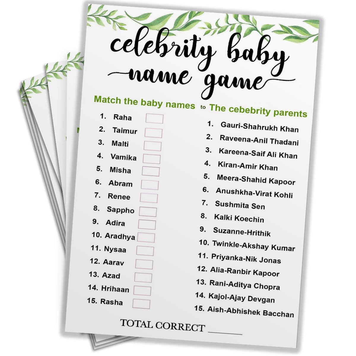 AllNeedz Baby Shower Celebrity Baby Name Guess Card Game | Funny Game Cards | for Shower (Set of 15 Cards)