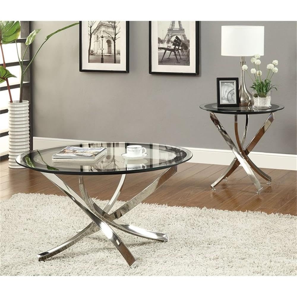 Coaster Home Furnishings Brooke Round Glass Top Side End Table Chrome and Black
