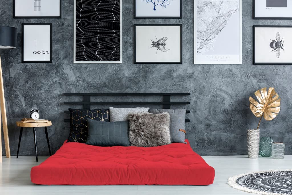 HomeRoots Polyester 4' Red CertiPUR Single Foam Futon Queen Mattress