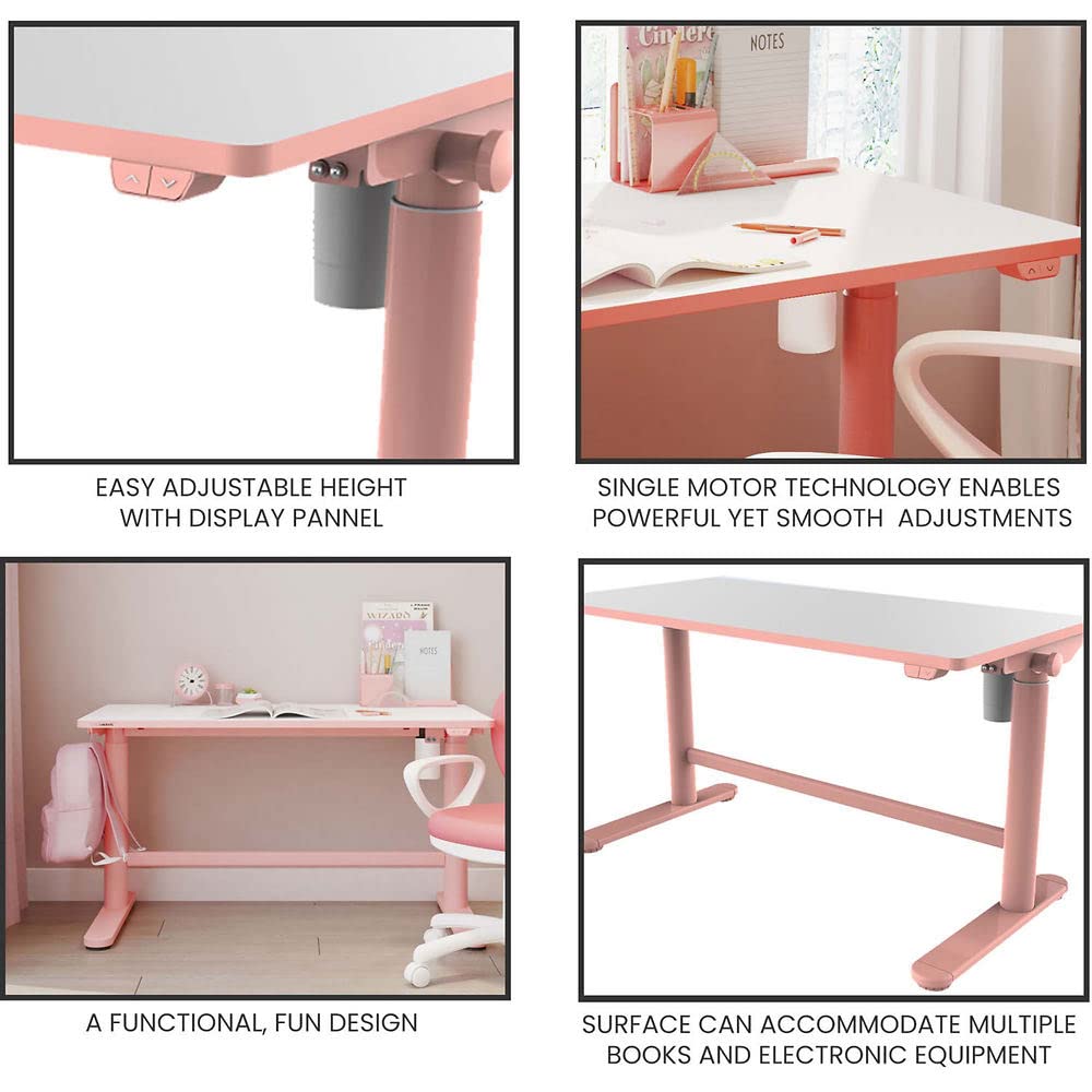 20-in. Wide Pink Electric Stand or Sit Desk for Children with Adjustable Height for School, Crafts, and Writing Stations
