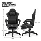 Monibloom Computer Gaming Chair With Footrest And Lumbar Support, Adjustable Hight Ergonomic Racing Chair For Adult Teen Office Or Gaming, Carbon Fiber Leather High Back Video Game Chair, Black