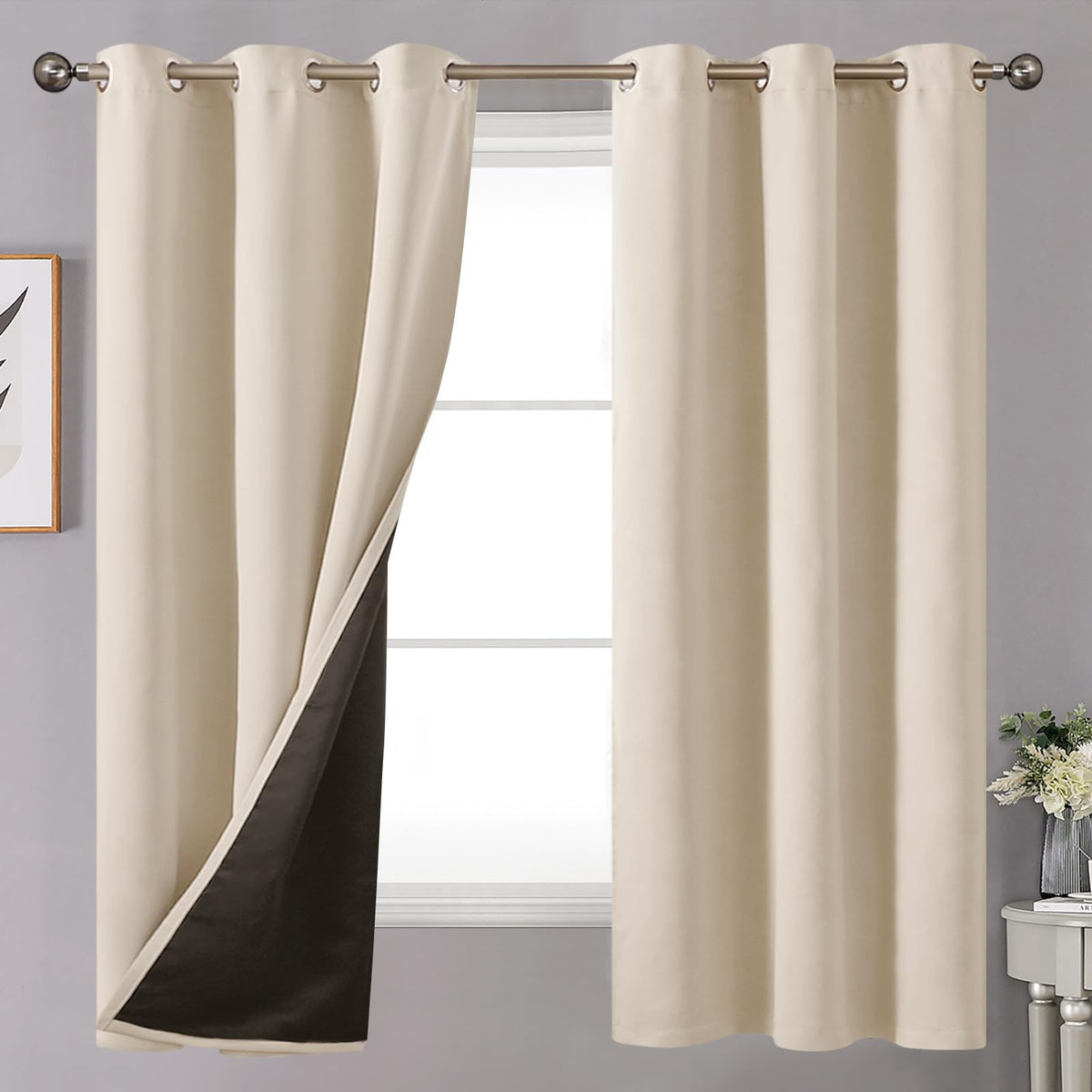 Youngstex Thermal 100% Blackout Curtains For Bedroom, Grommet Thick Full Room Darkening Insulated Window Drapes With Liner For L