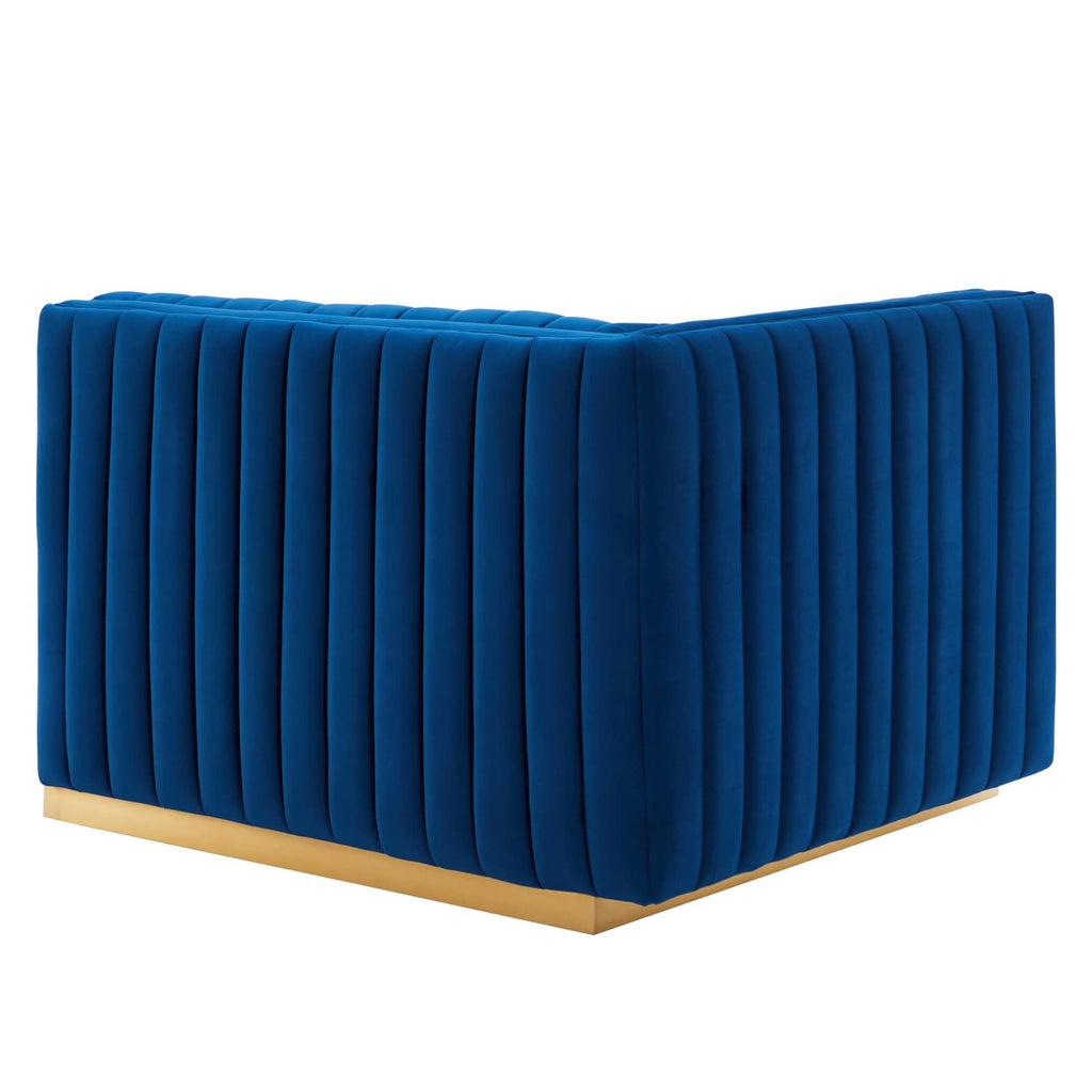 Modway Conjure Channel Tufted Performance Velvet Left-Arm Chair in Gold/Navy