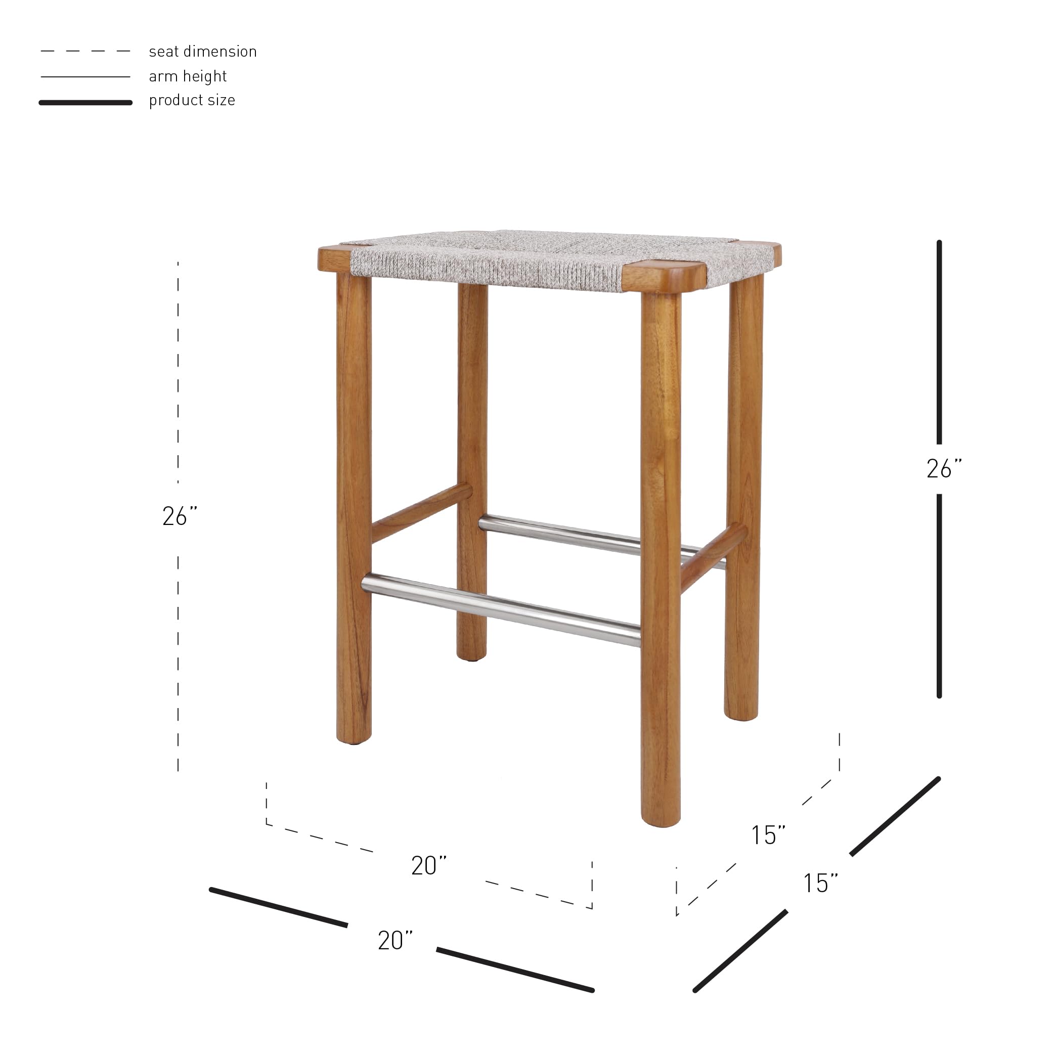 New Pacific Direct Elio Wood Counter Stool w/Rope