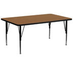 Flash Furniture Wren 30''W X 72''L Rectangular Oak Thermal Laminate Activity Table - Height Adjustable Short Legs
