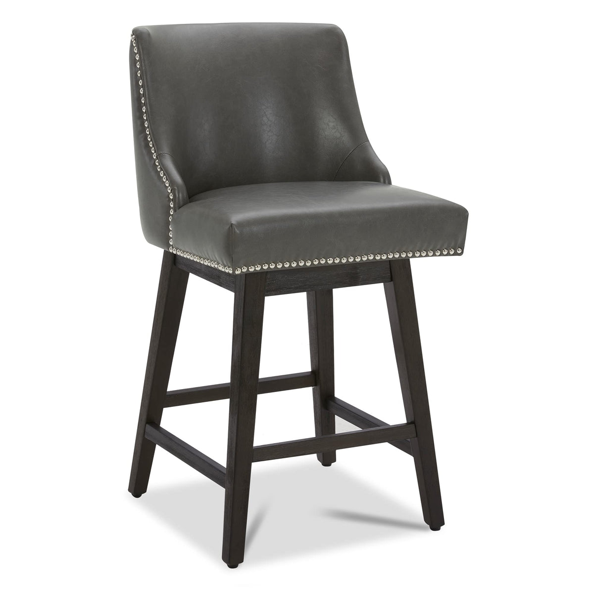 Chita Counter Height Swivel Barstool, Fsc Certified 26' H Seat Height Upholstered Bar Stool, Faux Leather In Retro Grey