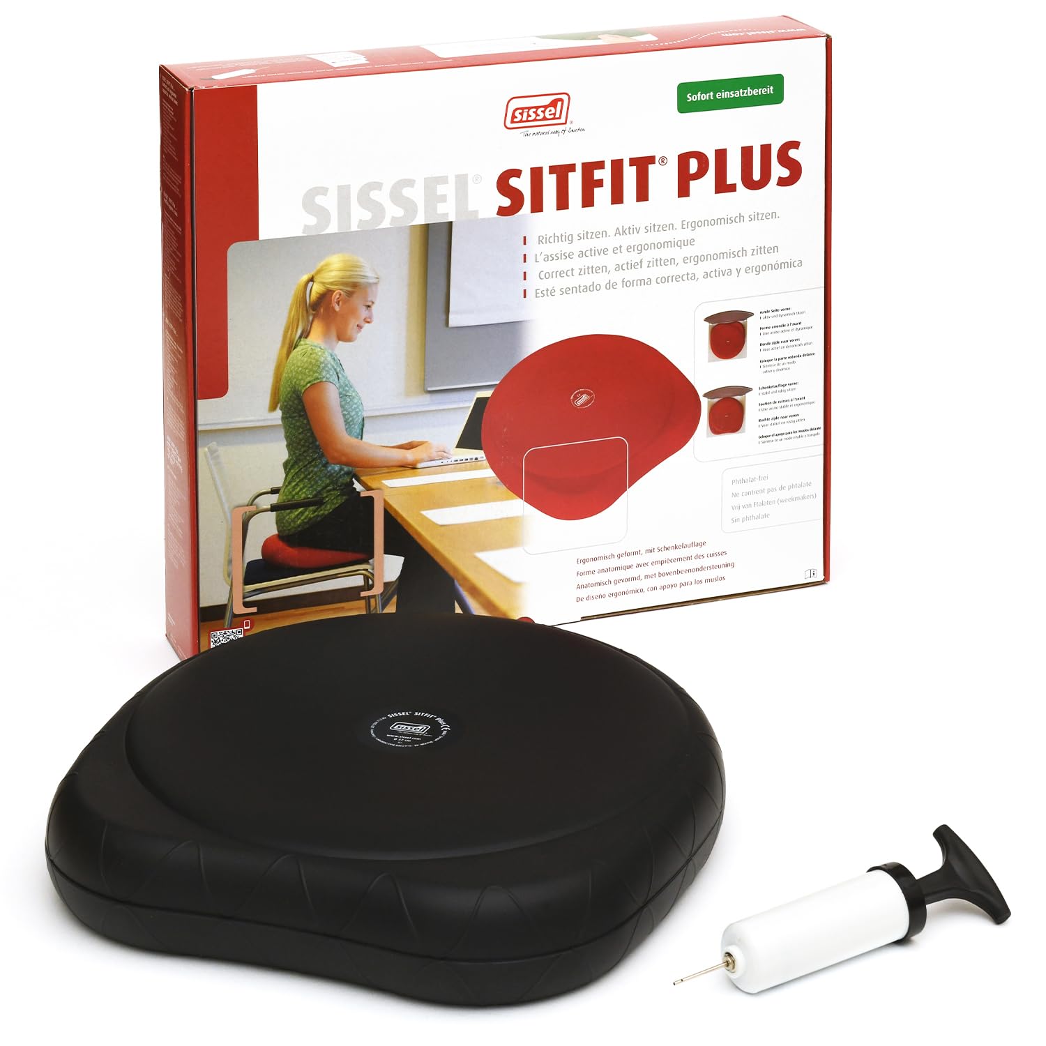 SISSEL SITFIT Plus | Active & Dynamic Sitting | 2-in-1 Function | Adjustable Pressure | Black, 14.5 in | Strengthens Back Muscle