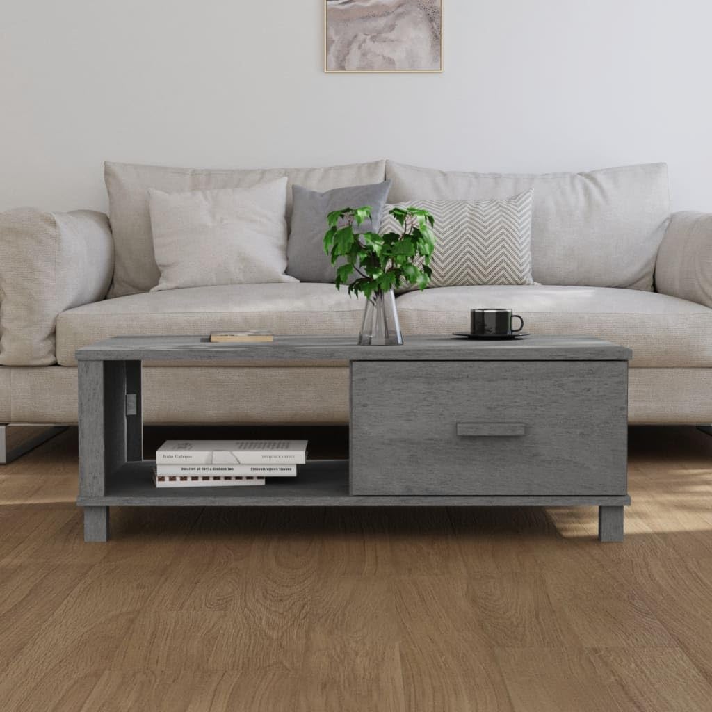 vidaXL Solid Pinewood Coffee Table HAMAR with Storage Drawer and Compartment, Versatile Home Furniture, Dark Gray, 39.4x21.7x13.8