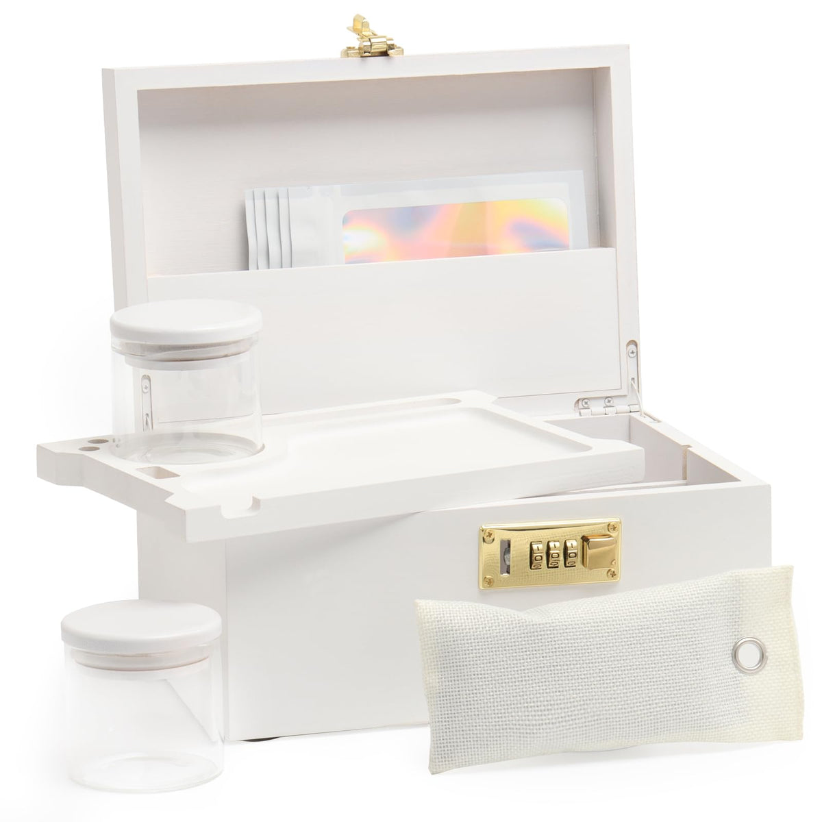 OZCHIN Large Bamboo Box with Combination Lock Decorative box for Home Great Gift Choice Storage Lockbox with Storage Jar, Tray, 
