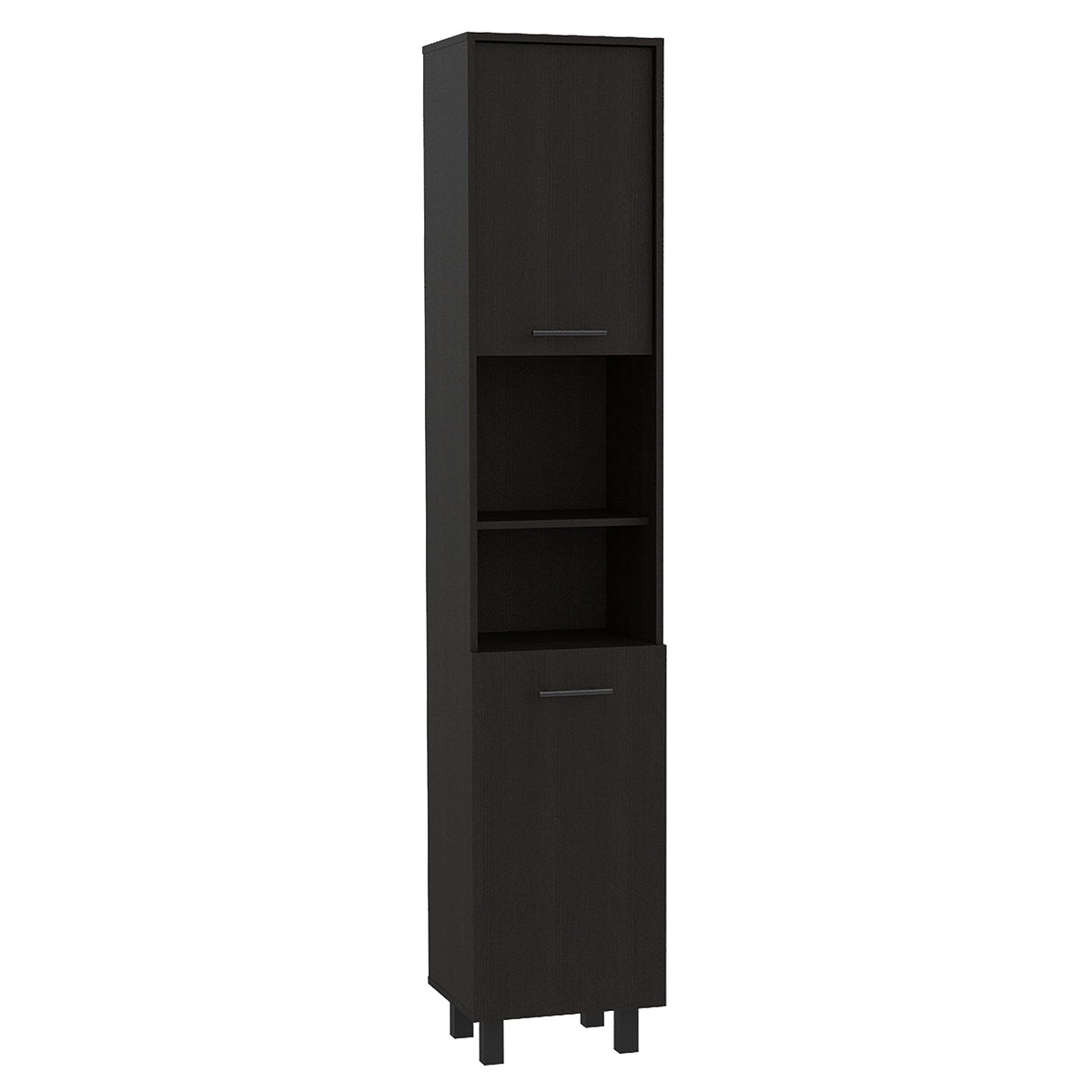 Ikaria 78-inch Tall Kitchen Pantry with 2 Cabinets, 2 Open Shelves, and 2 Interior Shelves, Black Wenge