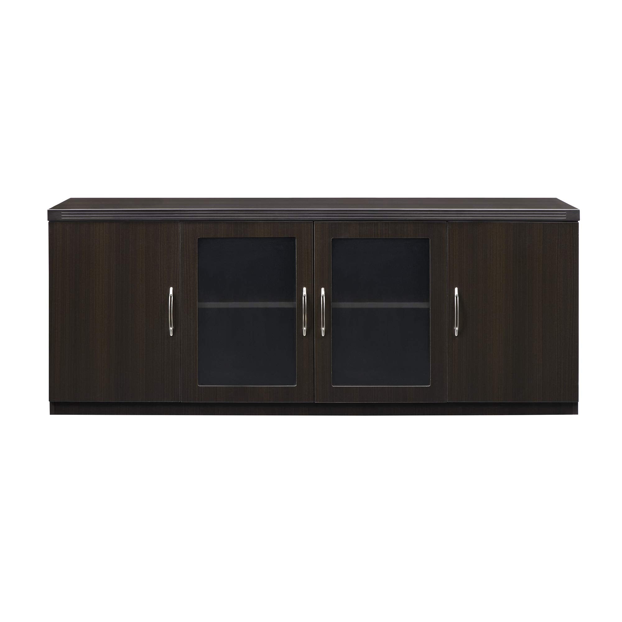 Safco Mayline Alcldc Aberdeen Low Wall Cabinet With 2 Glass And 2 Wood Doors, Mocha Tf