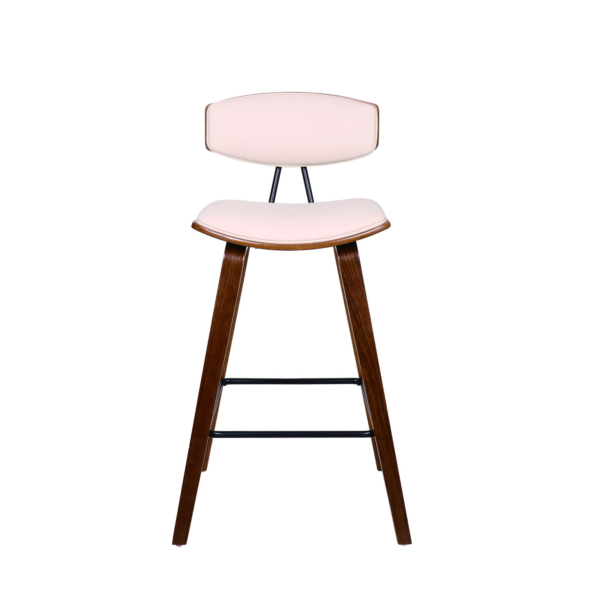 HomeRoots Poplar, Metal, Faux Leather 26" Cream Faux Leather Mid Century Modern Bar Stool