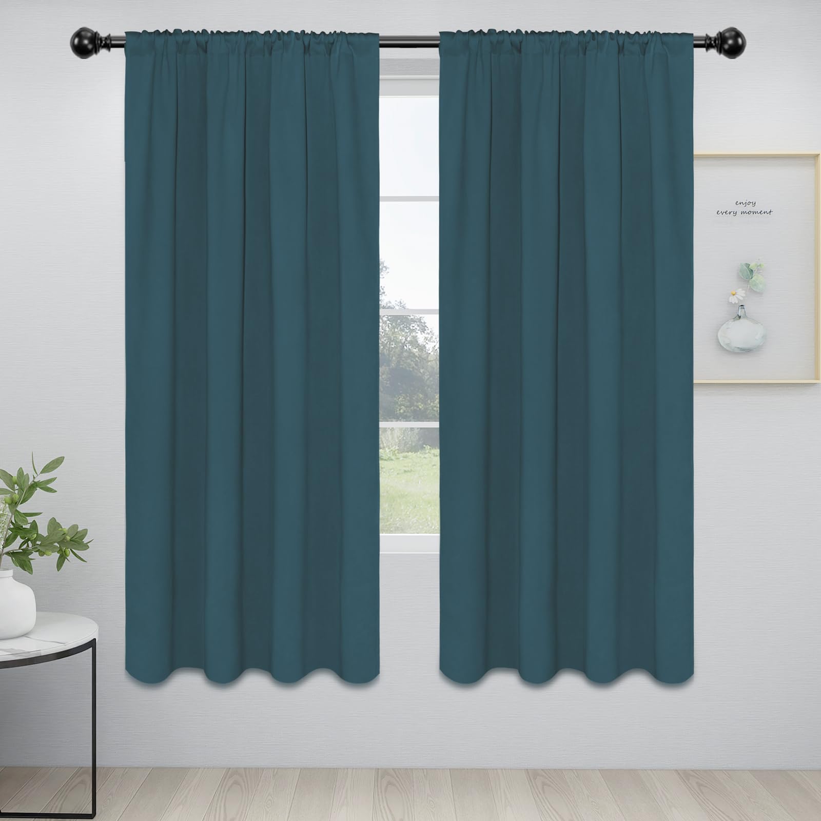 Easy-Going Rod Pocket Blackout Curtains For Bedroom, Room Darkening Window Curtains For Living Room, Thermal Insulated Noise Reduction Solid Window Drapes, 2 Panels(42X72 In, Bluestone)