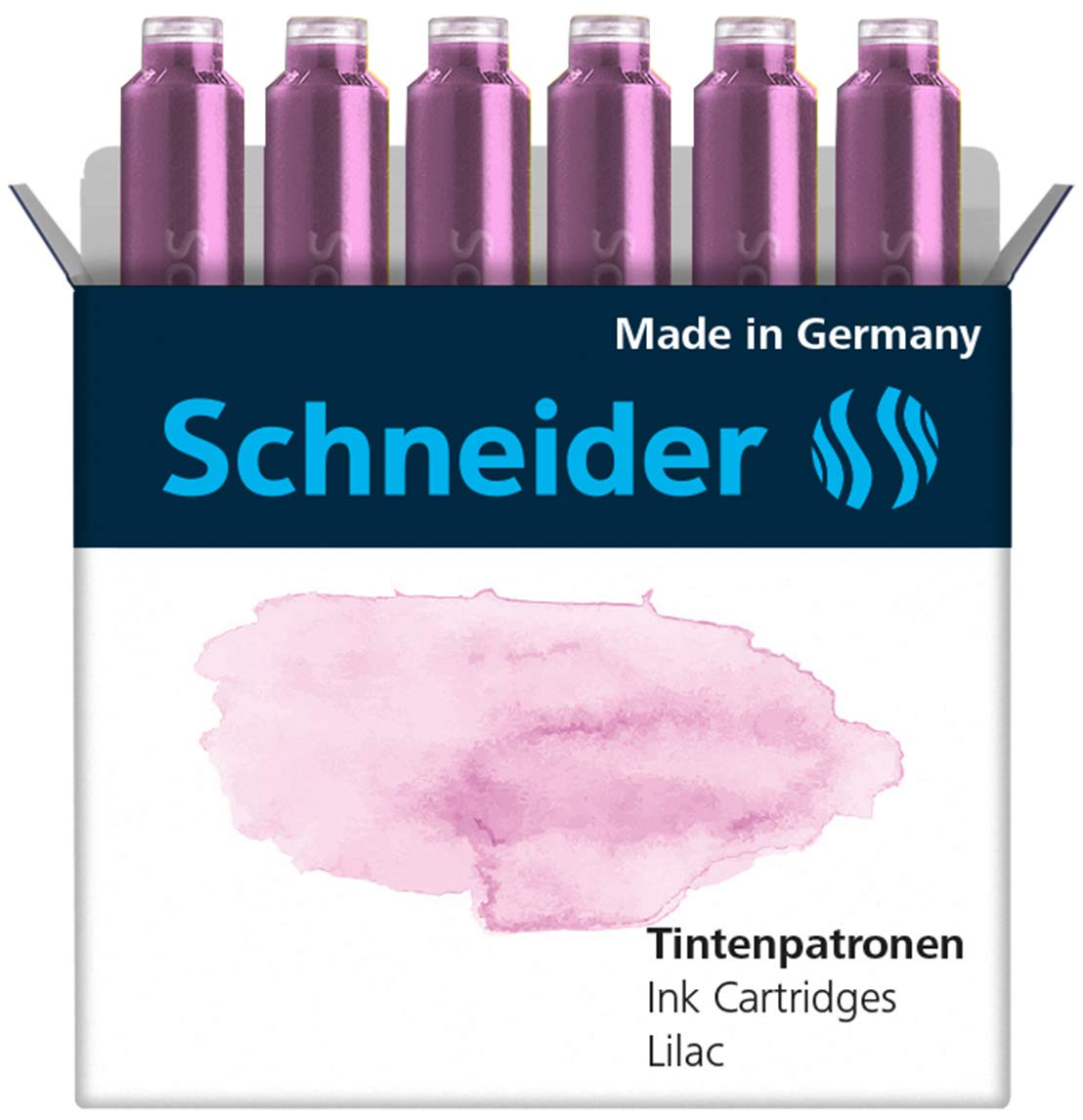 Schneider Ink Cartridge Pastel, Standard Format, Ball Closure, Refill For Fountain And Cartridge Rollerball Pens, Lilac Ink, Box