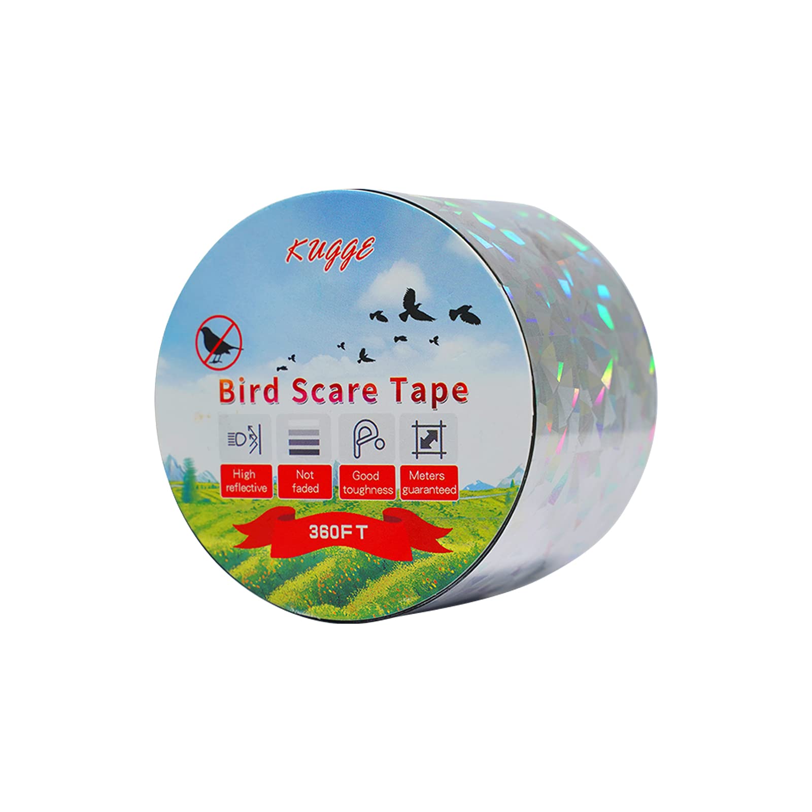 Kugge Bird Flash Tape (2In,360Ft), Double Side Reflective Tape, Protect Your House, Garden, Orchard