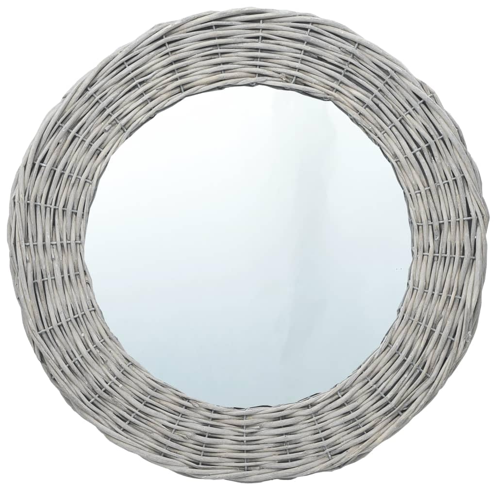 vidaXL Natural Wicker Wall-Mounted Round Mirror - Handcrafted 31.5" Diameter Rustic Home Decor for Hallway, Bathroom, Bedroom