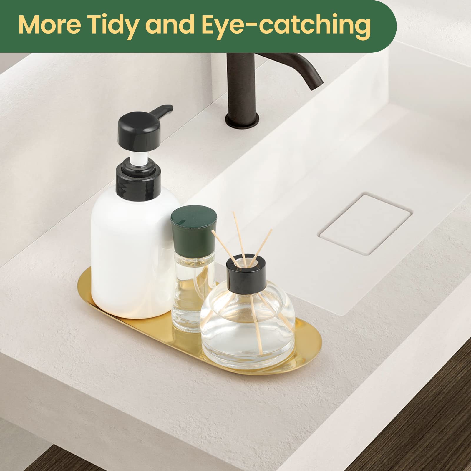 2Pack Gold Decorative Tray, Bathroom Vanity Tray For Dresser Counter, Kitchen Sink Tray For Soap Dispensers, Stainless Steel Jew