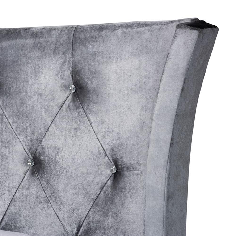 Baxton Studio Easton Grey Velvet and Gold Metal Queen Size Panel Bed