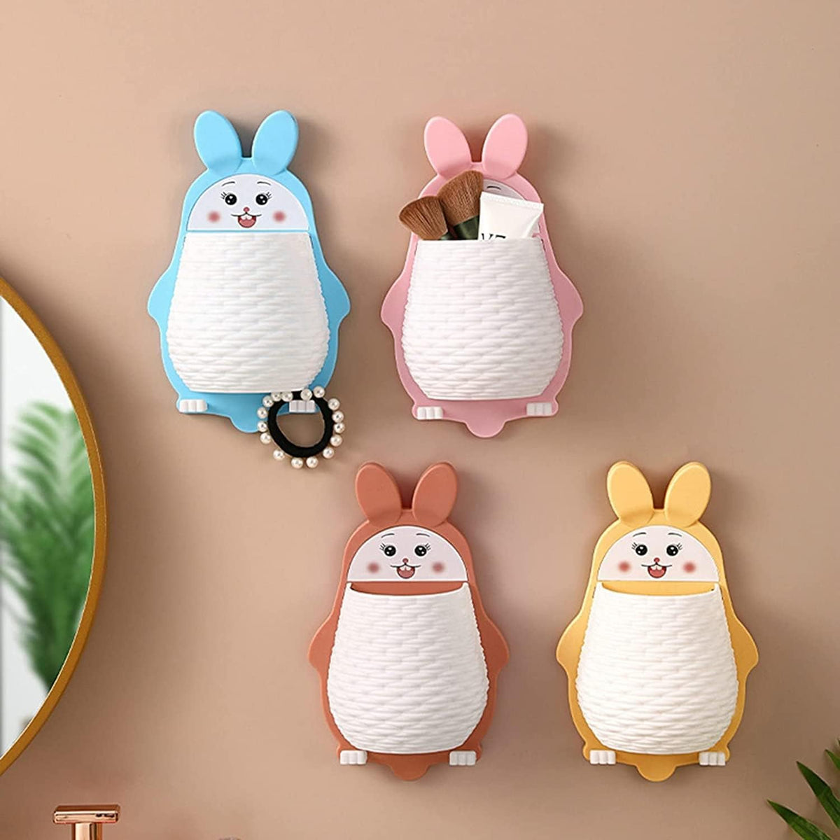 Divik Plastic Wall Mounted Rabbit Shape Storage Organizer for Bathroom with Self Adhesive Stick  Toothbrush Toothpaste Tongue C