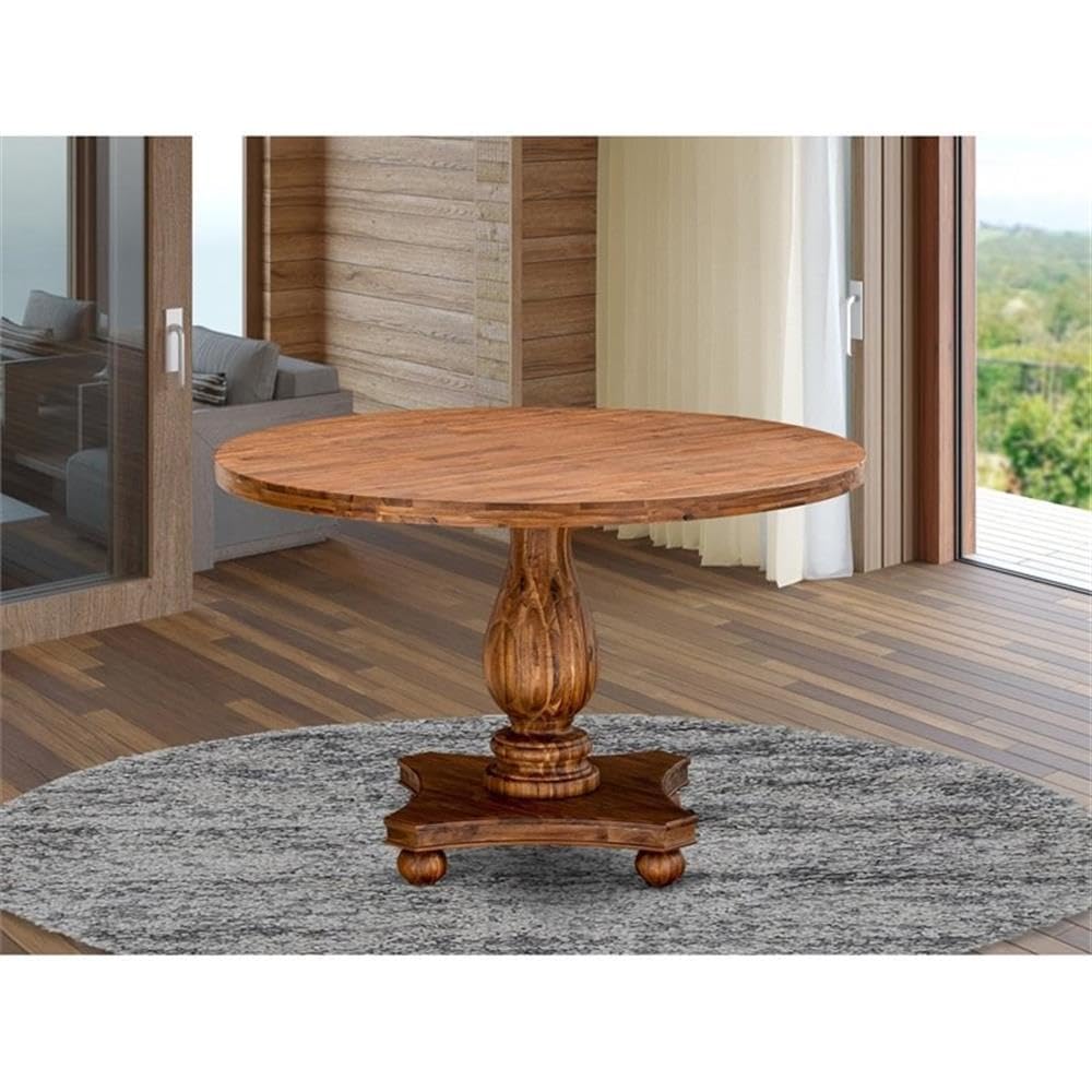 East West Furniture IR2-0N-TP Irving Rustic Farmhouse Table - a Round Dining Table Top with Pedestal Base, 48x48 Inch, Sandblasting Antique Walnut