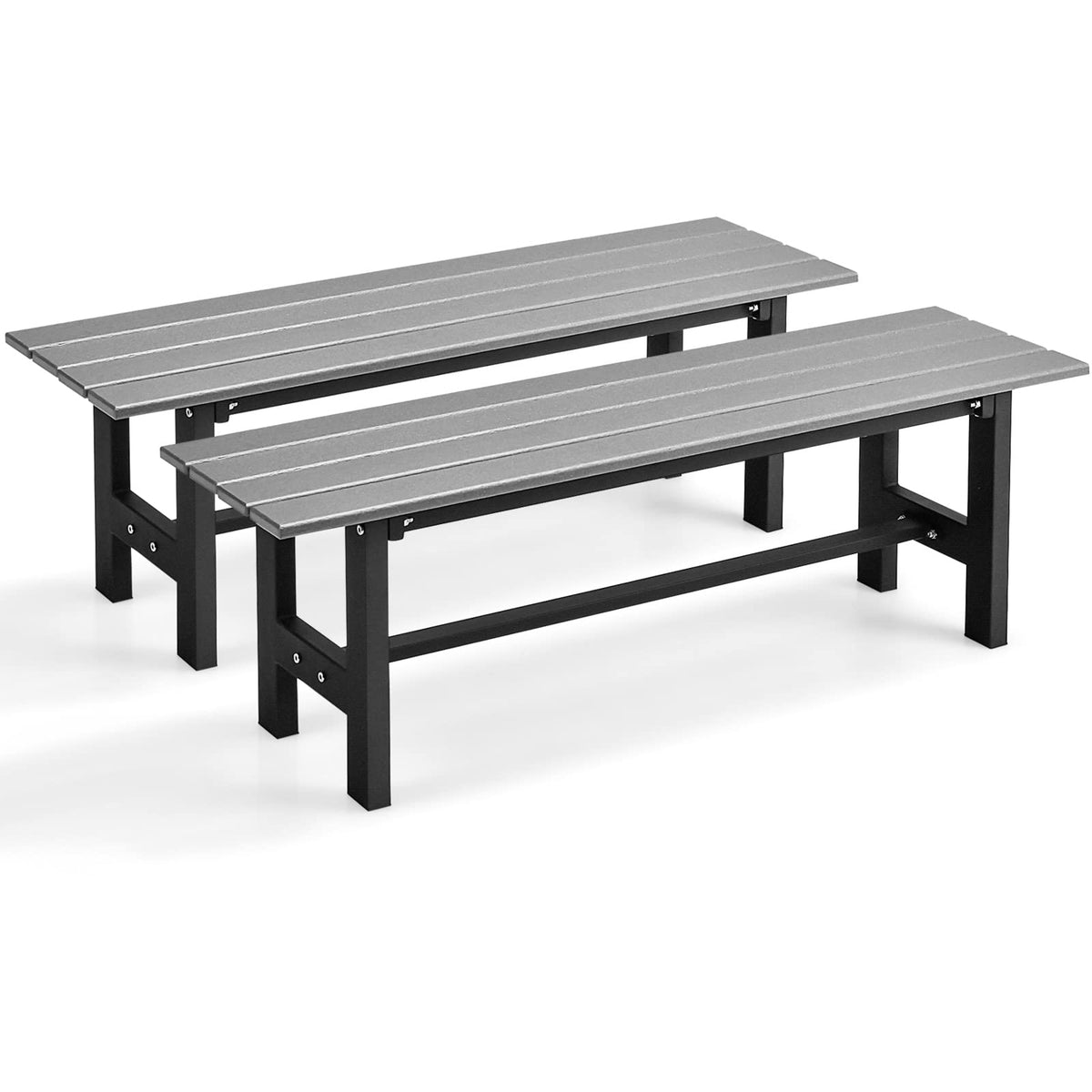 Giantex 2-Pack Outdoor Bench Seat - Backless Patio Garden Bench, 47” Weatherproof Outside Chair With Slatted Seat, Metal Frame, 660 Lbs Capacity, Dining Bench Chair For Yard, Park, Balcony, Gray