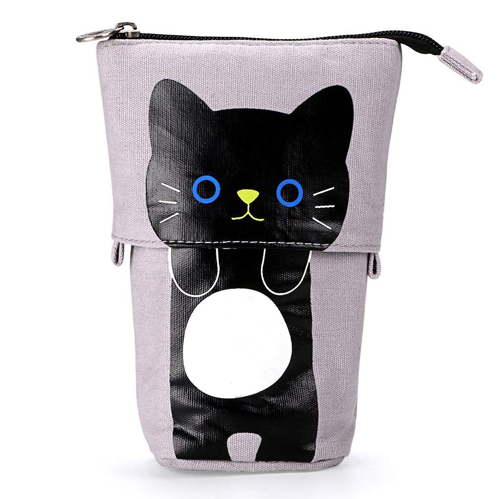 Ytuomzi Telescopic Pencil Pouch Standing Pen Holder Cute Pencil Bags Stand Up Pen Case Cartoon Pencil/Pens Storage Box Canvas+Pu