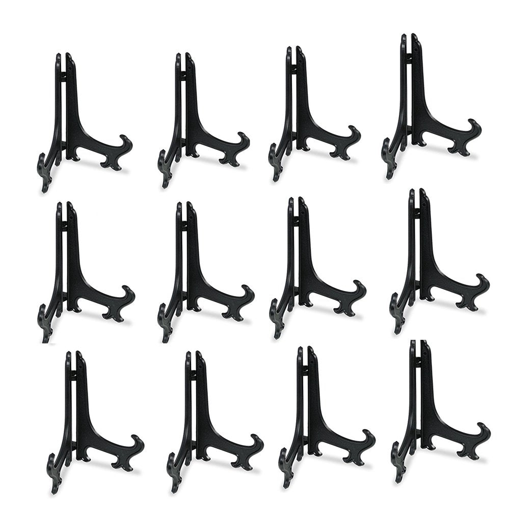 Artliving 6 Inch Black 12pcs/Set Plastic Easels Plate Display Stands Picture Frame Stand Holder