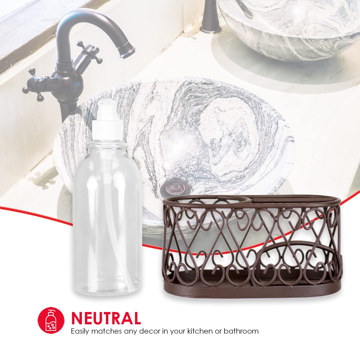 Home Basics Scroll Collection Soap Dispenser With Caddy, Bronze (1)