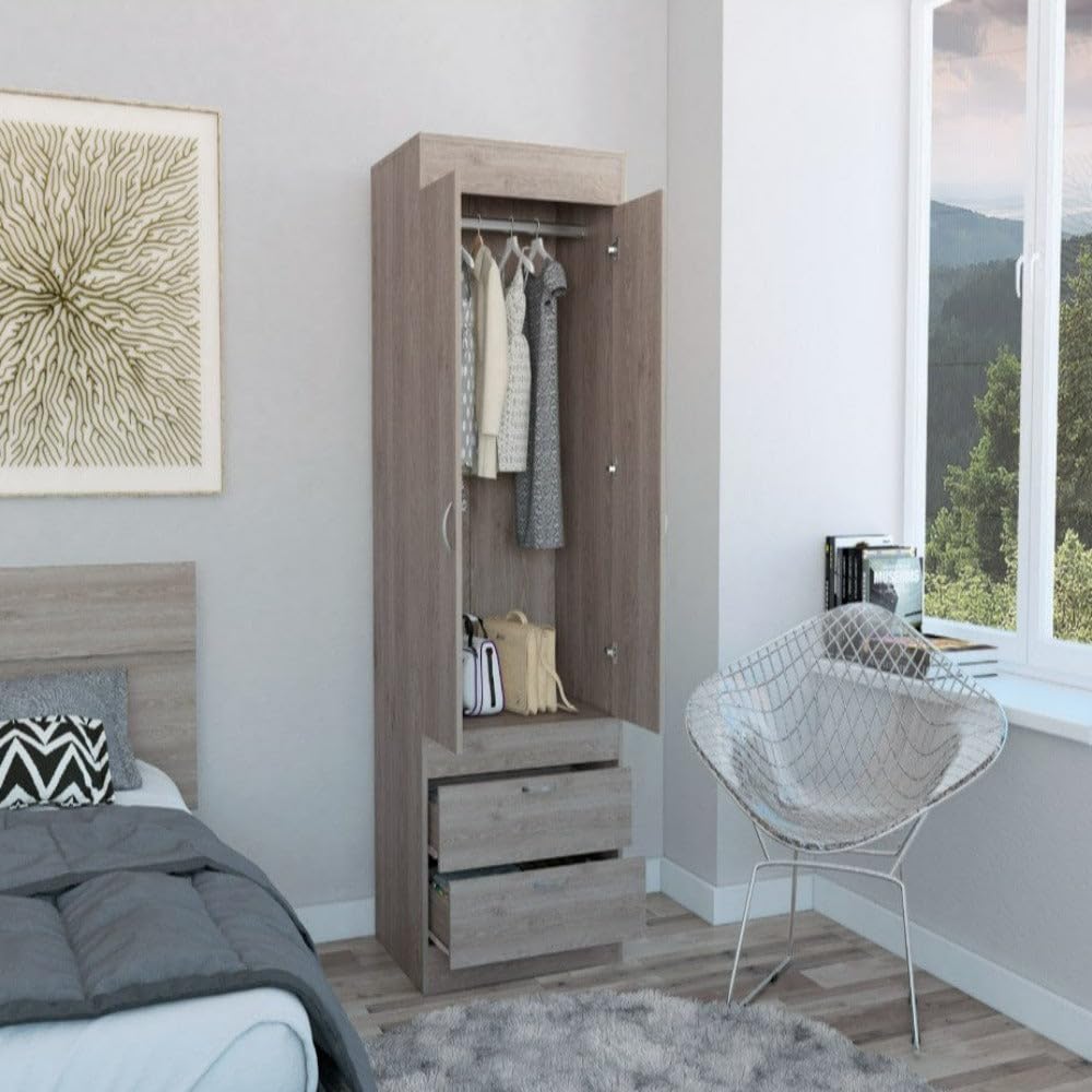Armoire Tarento,Two Drawers, Bedroom - Light Gray