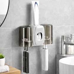 AASTIK SALES MultiFunctional WallMounted Automatic Toothpaste Dispenser with Magnetic Inverted Mouthwash Cups and Toothbrush H