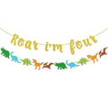 Roar Im Four Banner Dinosaur Garland for Kids 4th Dinosaur Birthday Party Decorations