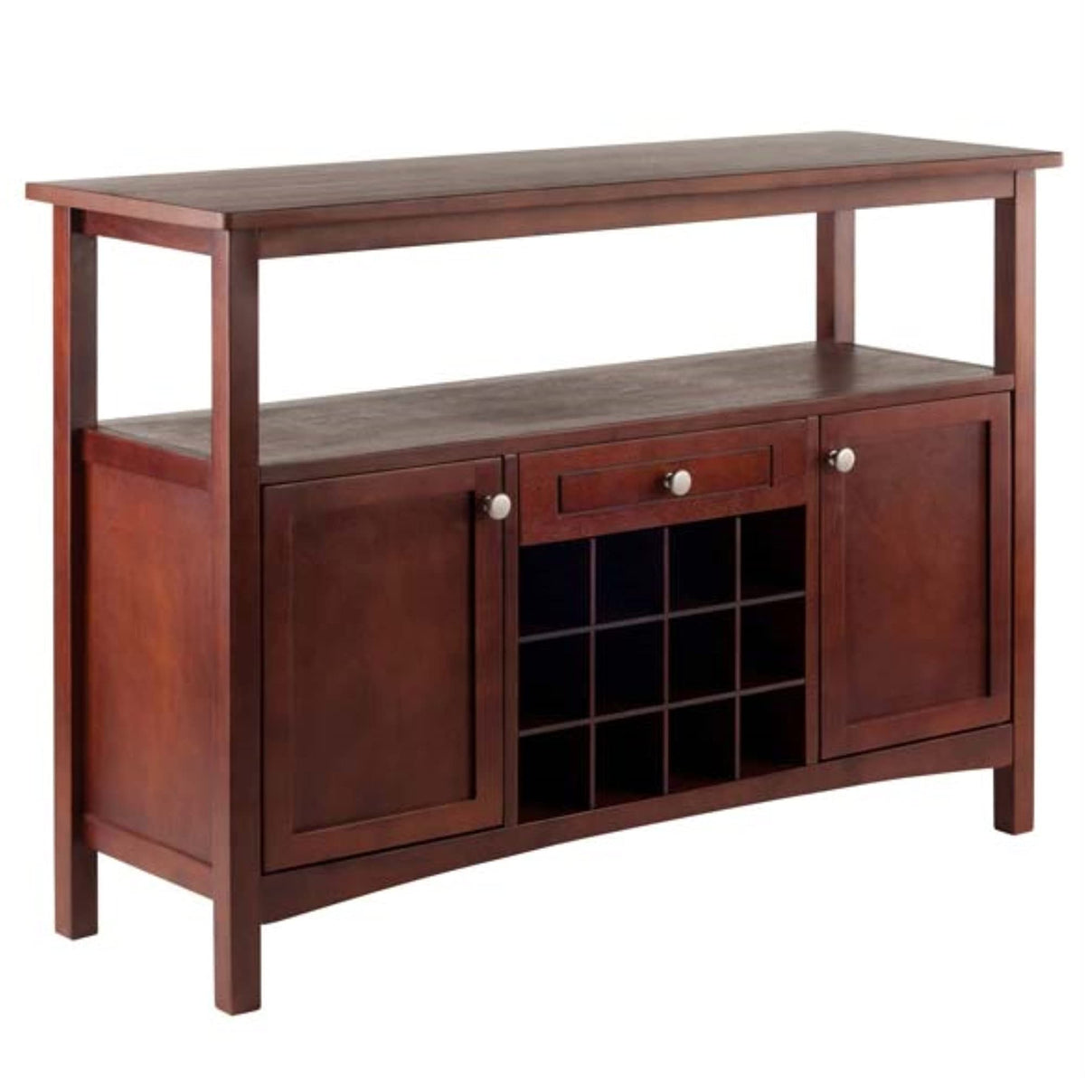 Colby Buffet Cabinet - Versatile Storage for Wine, Stemware, and Collectibles - Walnut Finish - Solid and Composite Wood Construction - 45.5" W x 15.75" D x 32" H