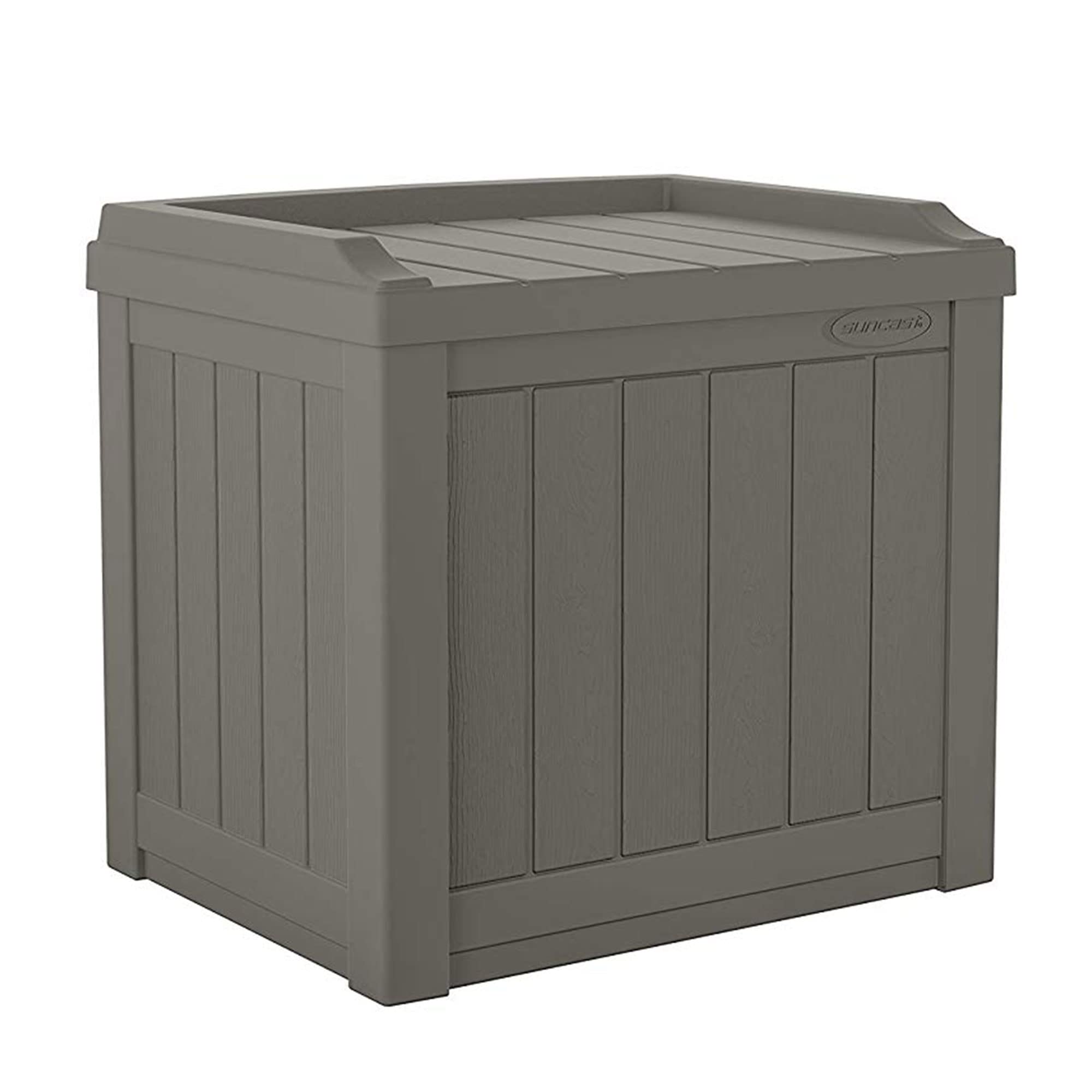 Suncast 22 Gallon Indoor Or Outdoor Backyard Patio Small Storage Deck Box With Attractive Bench Seat And Reinforced Lid, Stone G